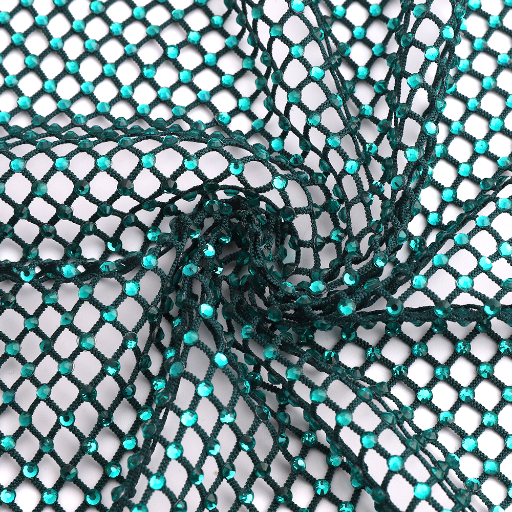 Crystal Mesh Fabric - Blue Zircon Rhinestones Mesh Applique Trim