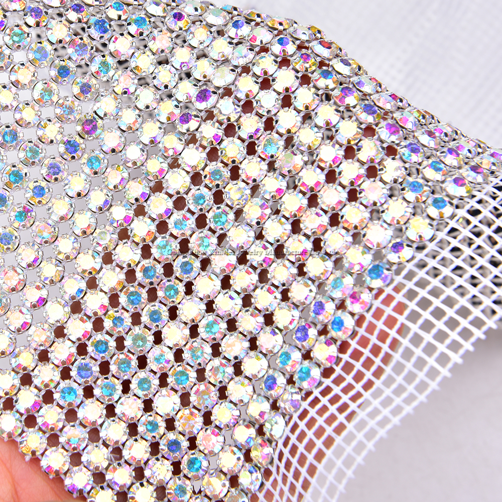 Crystal Mesh Fabric - 24 Rows Crystal AB Color Bling