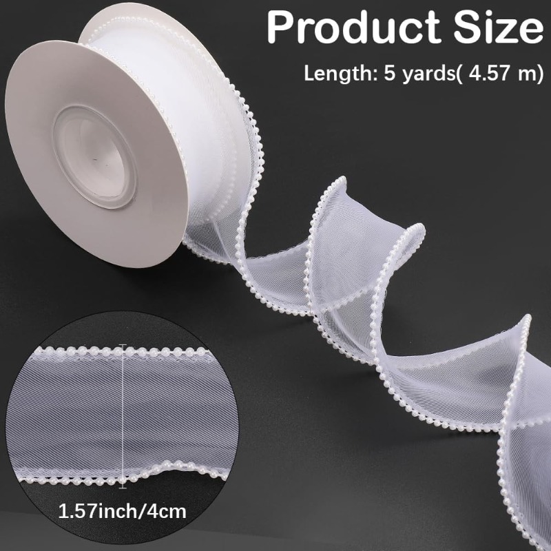 5 Yards White Faux Pearl Edge  - Organza Ribbon Spool incelemesi ve fiyatı