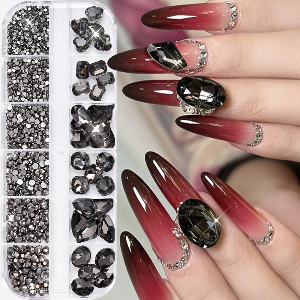 12Grids 3D Black Heart/Square/ - Hotfix Rhinestone Sheet incelemesi ve fiyatı