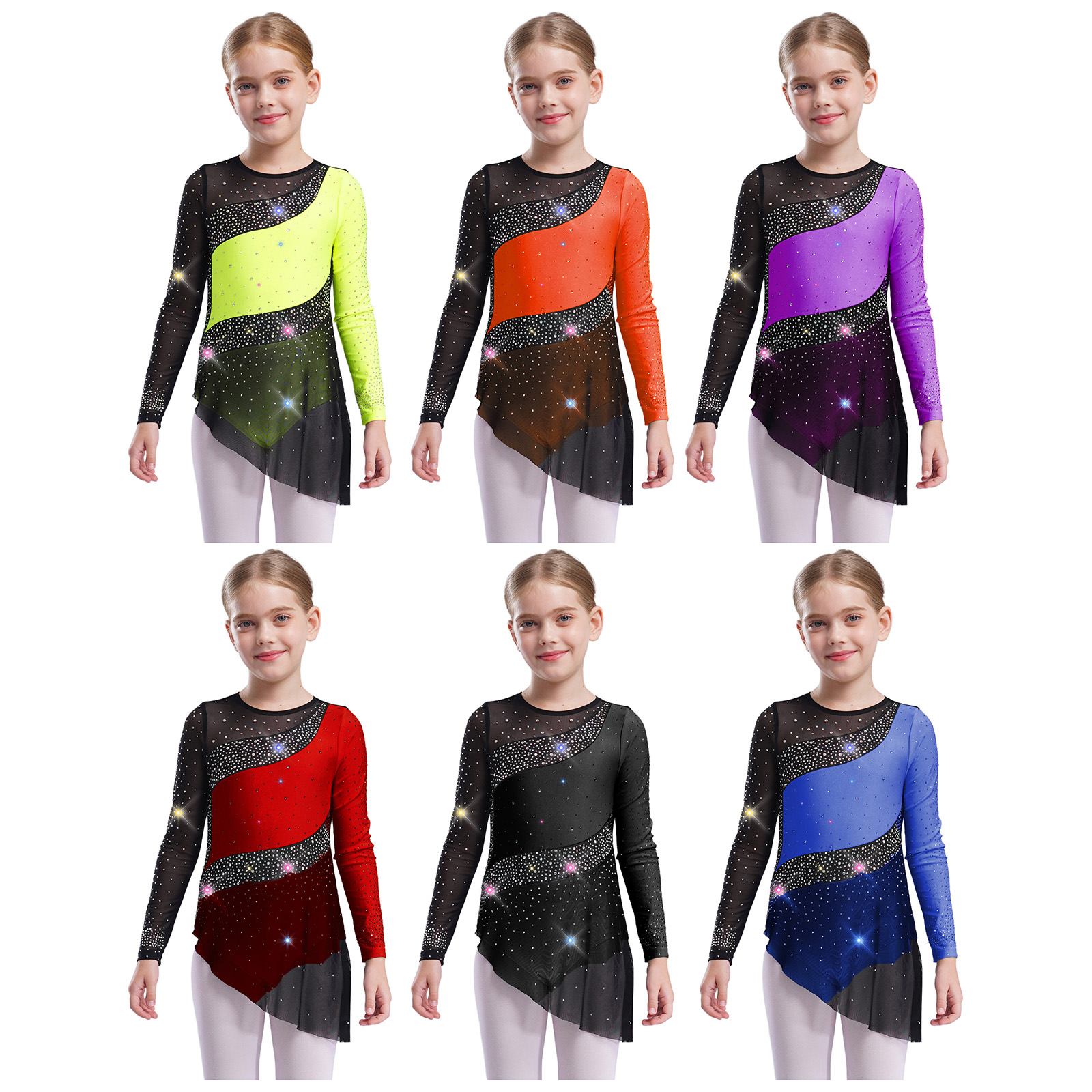Kids Girls Ballet Leotard Dres - Rhinestone Banding Trim incelemesi ve fiyatı