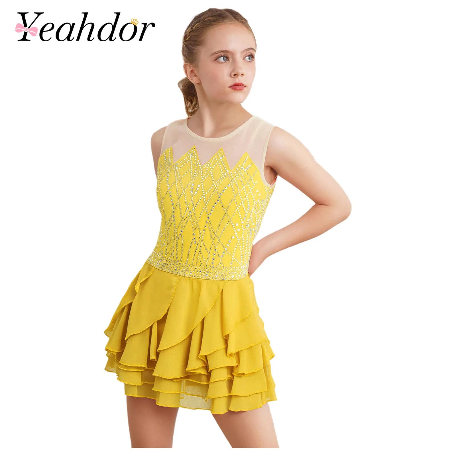Girls Mesh Figure Skating Dres - Rhinestone Banding Trim incelemesi ve fiyatı