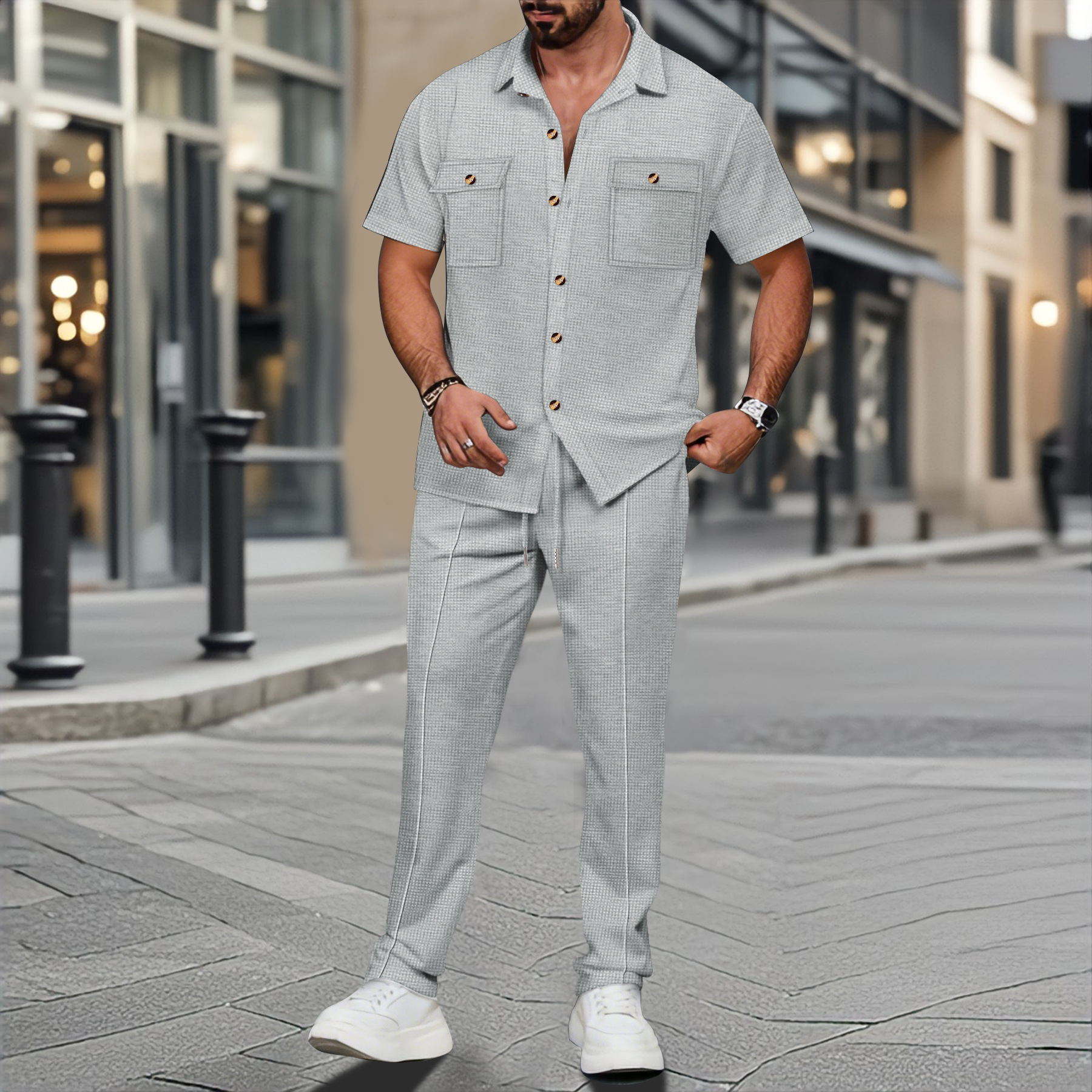 Men Summer Solid Color Lapel B - Embellish Knit incelemesi ve fiyatı