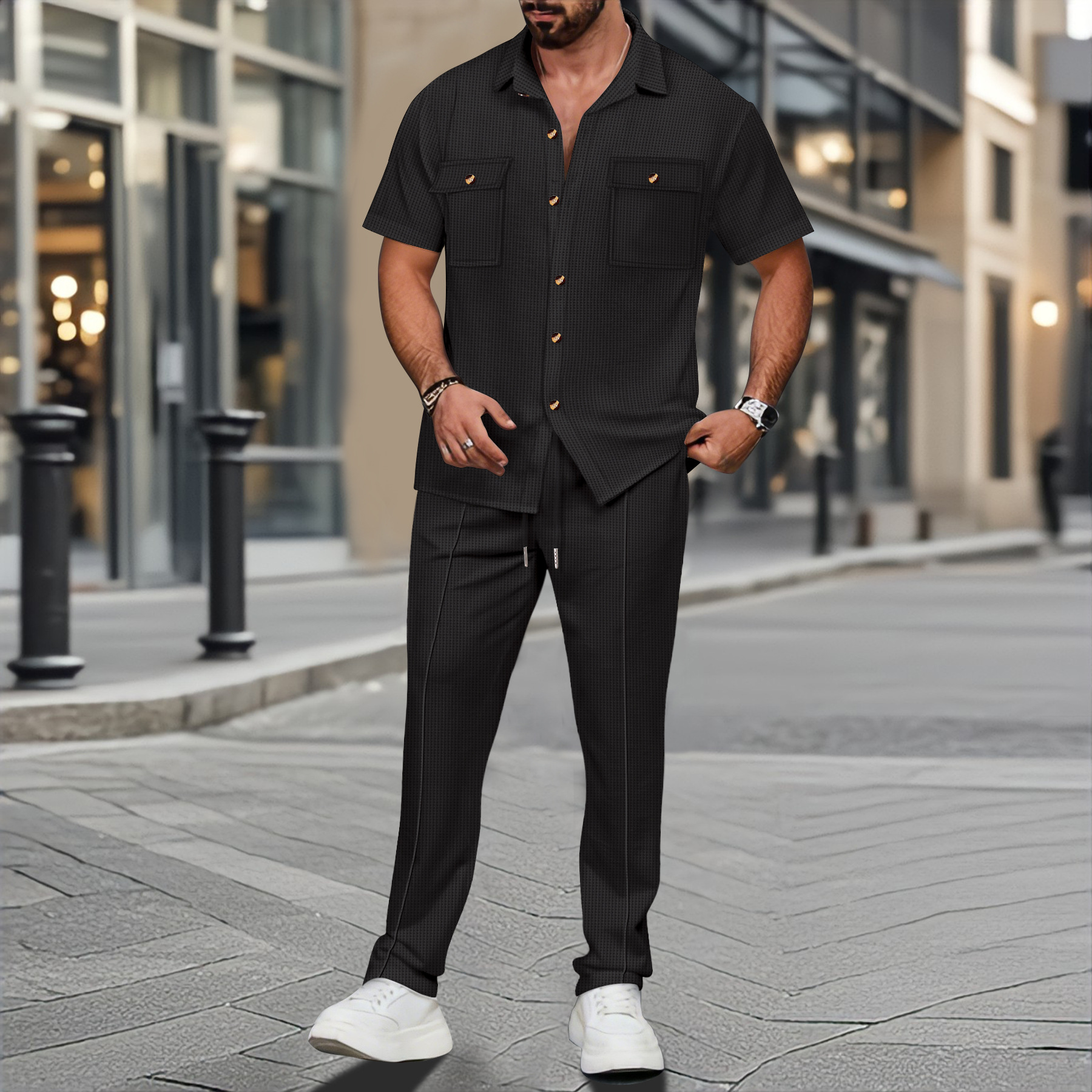Men Summer Solid Color Lapel B - Embellish Knit incelemesi ve fiyatı